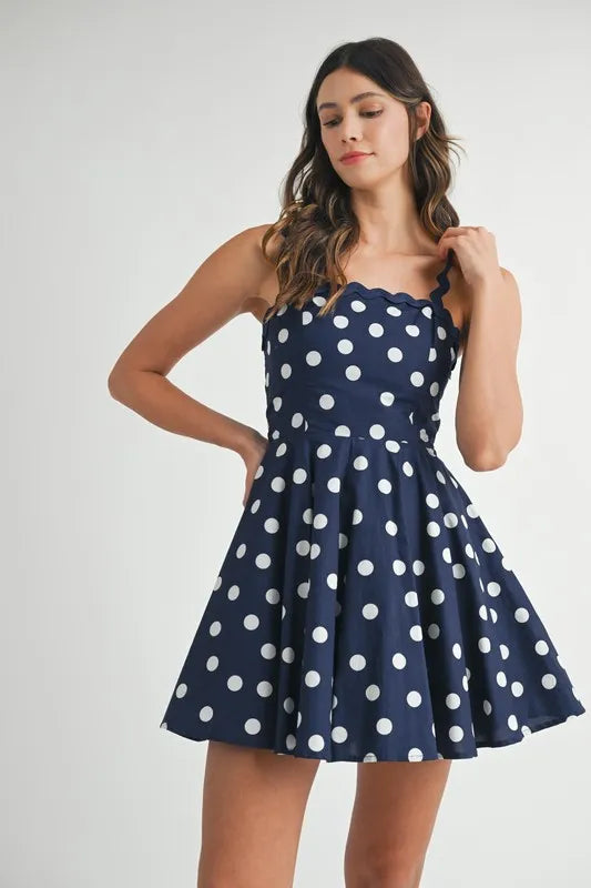 Polka Dot Mini Dress with Ricrac Trim Strap