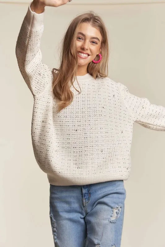 Rhinestone Accent Sweater Top