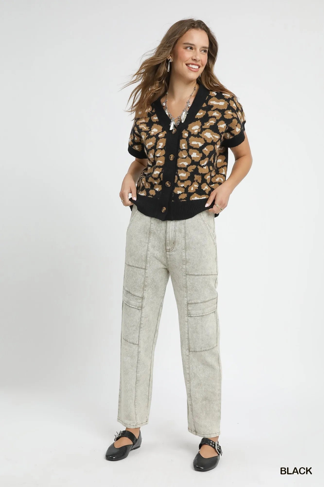 Leopard Print Button-Up Short Sleeve Cardigan