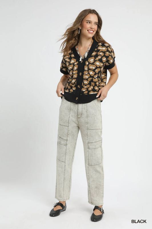 Leopard Print Button-Up Short Sleeve Cardigan