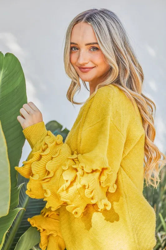 Puffy Ruffles Sleeve Cozy Sweater