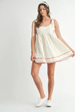 Zig Zag Embroidered Shoulder Tie Mini Dress