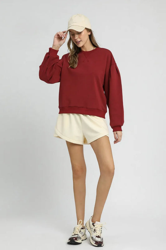 Pleated Detail Sweatshirt with Round Neck