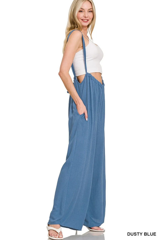 Woven Tie Back Suspender Jumpsuit