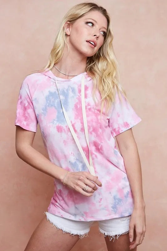 Tie Dye Terry Hoodie with Drawstring