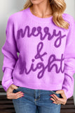 Full Size MERRY & BRIGHT Christmas Dropped Shoulder Cropped Sweater