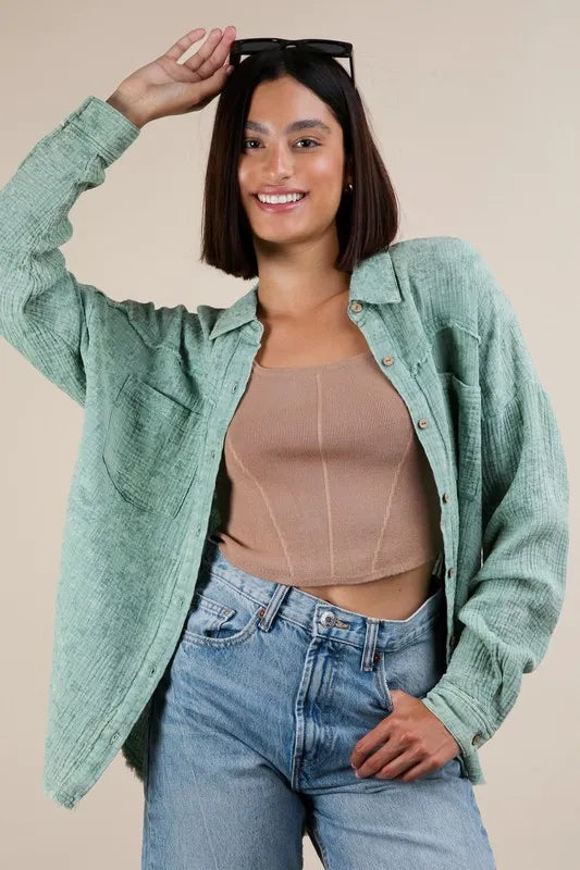 Mineral Washed Gauze Button Down Shirt