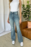 Medium Waist Silhouette Enhancing Distressed Flare Jeans