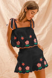 Floral Embroidered Camisole and Mini Skirt Set