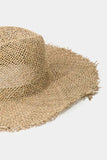 Boho Frayed Straw Sun Hat with Wide Brim