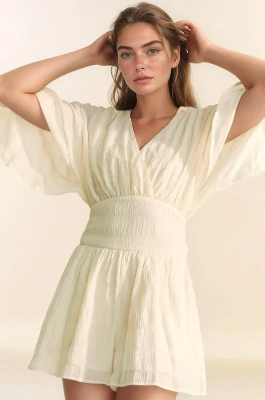 Batwing Sleeve Waist Belt Romper