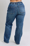 Plus Size High Waist Drawstring Wide Leg Jeans