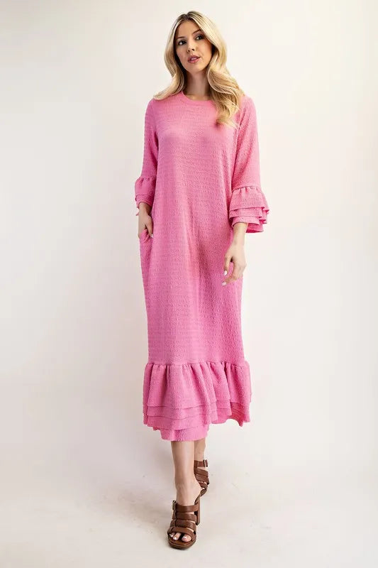 Full Size Textured Ruffle Hem Modest Dress Plus Size