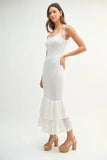 Sleeveless Shoulder Tie Rose Knit Midi Dress