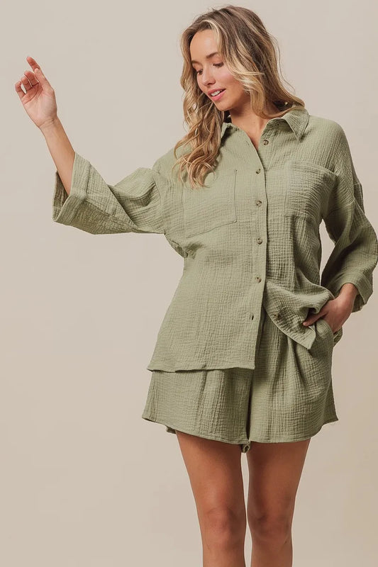Crinkle Gauze Shirt and Short Set