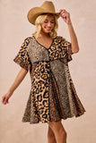Leopard Prints Mix and Match Short Sleeves Dress