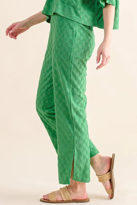 Brushed Texture Checker Board Pattern Casual Pants