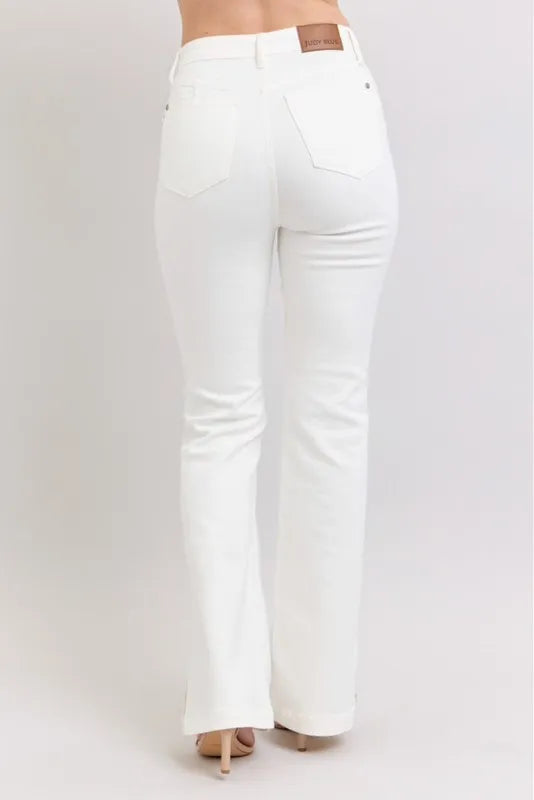 Full Size High Waist Side Slit Slim Bootcut Jeans