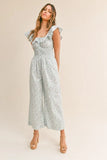 Floral Print Ruffled Cap Sleeve Jumpsuit