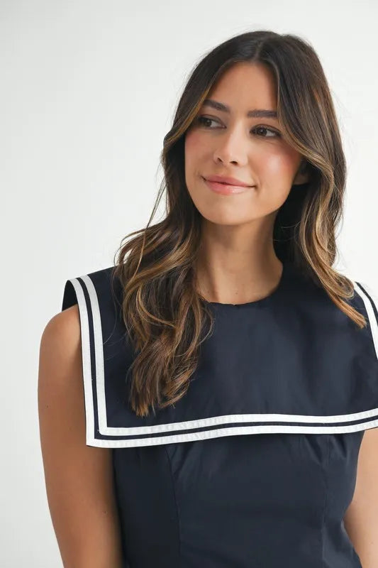 Contrast Piping Square Sailor Collar Mini Dress