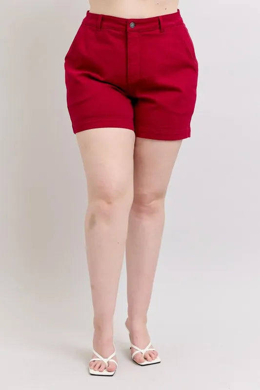 Plus Size High Waist Tummy Control Garment Dyed Heart Shaped Denim Shorts