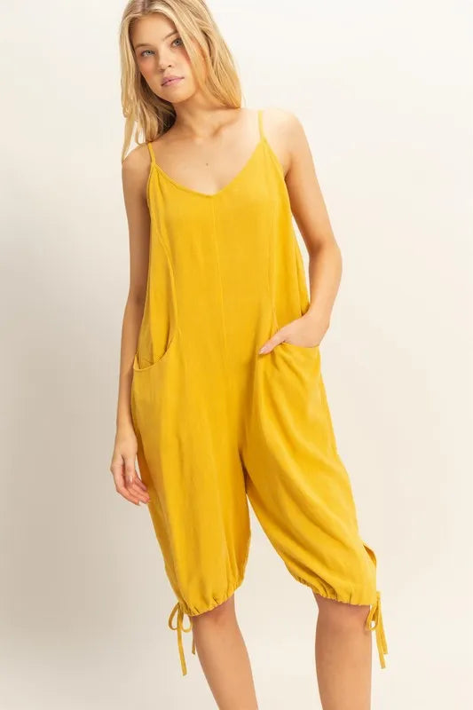 V-Neck Pocket Detail Side Tie Hem Romper