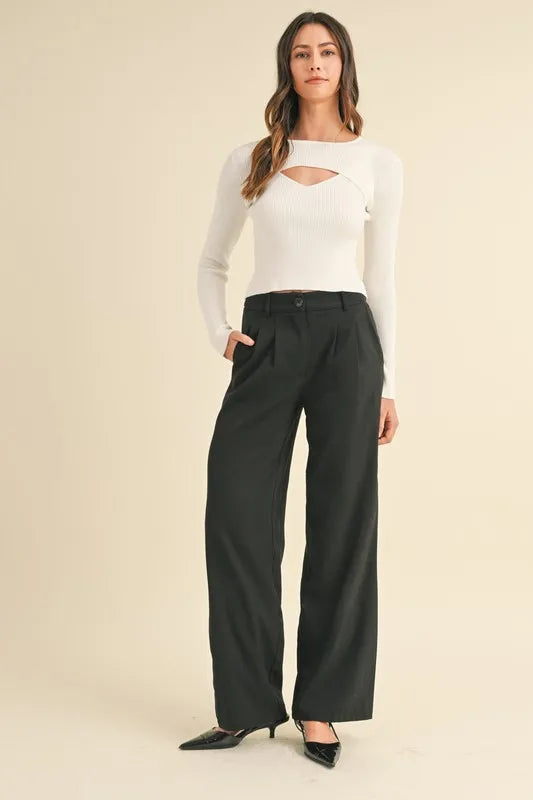 Cut Out Long Sleeve Ribbed Knit Top