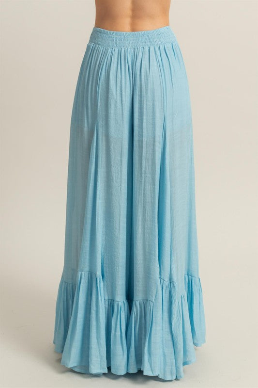 High-Waist Ruffle Flared Wide Leg Pants