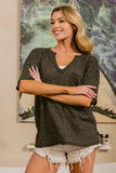 Boucle Sweater Knit Short Sleeve Henley Top