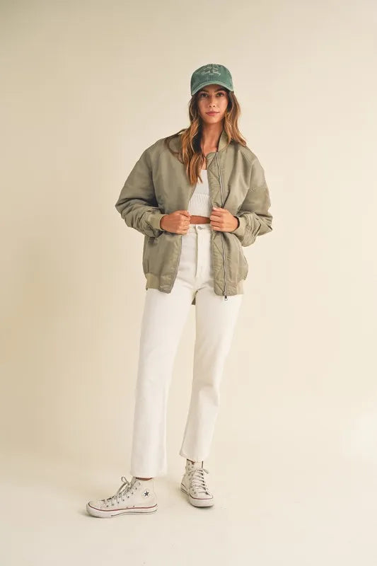 Back Ruched Utiltiy Bomber Jacket