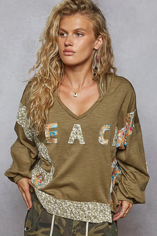 Sequin Peace Symbol V-Neck Hoodie