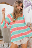 Stripe Printed Bubble Woven Balloon Sleeves Top