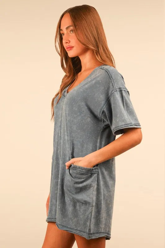Plus Size Mineral Washed Casual Knit Romper