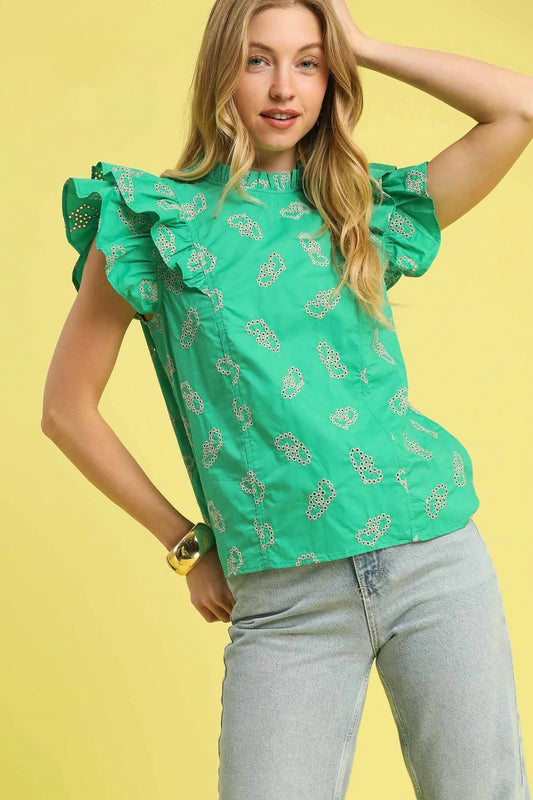 Floral Puff Sleeve Ruffle Blouse