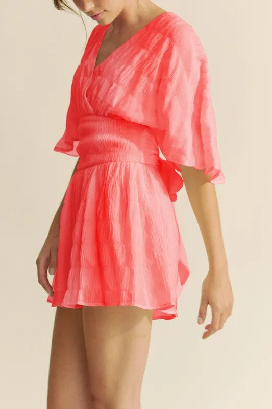 Batwing Sleeve Waist Belt Romper