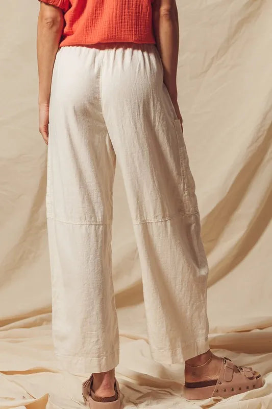 Cotton Linen Textured Woven Slouchy Wide Leg Pants
