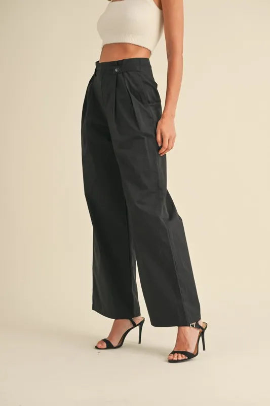 High Waist Front Pleated Detail Wide Leg Pants