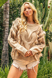 Faux Fur Detailed Pointelle Cable Knit Sweater