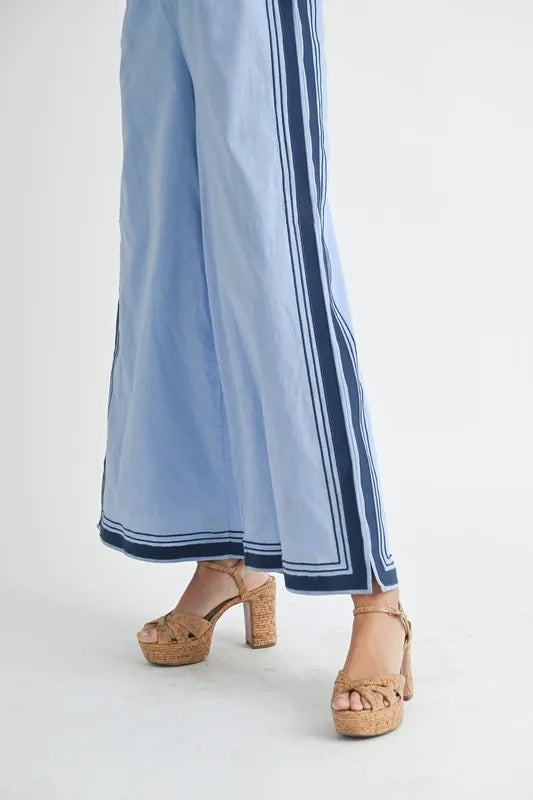 Linen Mix Chevron Sail Shoulder Strap Jumpsuit