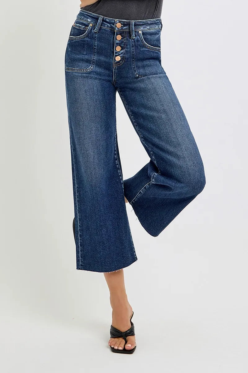 Full Size High-Rise Cropped Wide-Leg Button-Fly Jeans