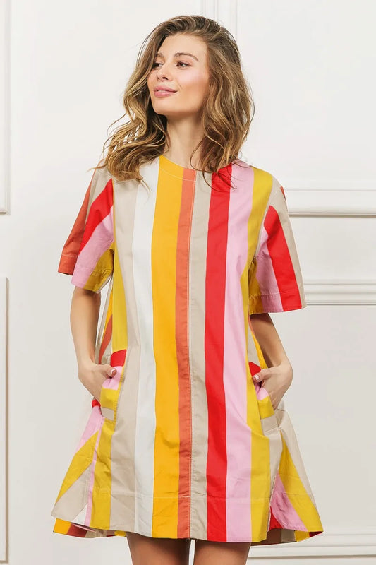 Rainbow Stripe Relaxed Fit Midi Dress