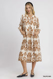 Artistic Abstract Floral Pattern Midi Dress