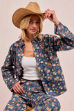 Vintage-Inspired Floral Pattern Denim Jacket