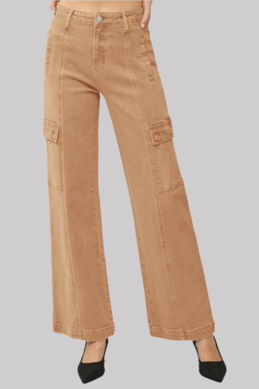 Full Size High Rise Wide Leg Cargo Jeans