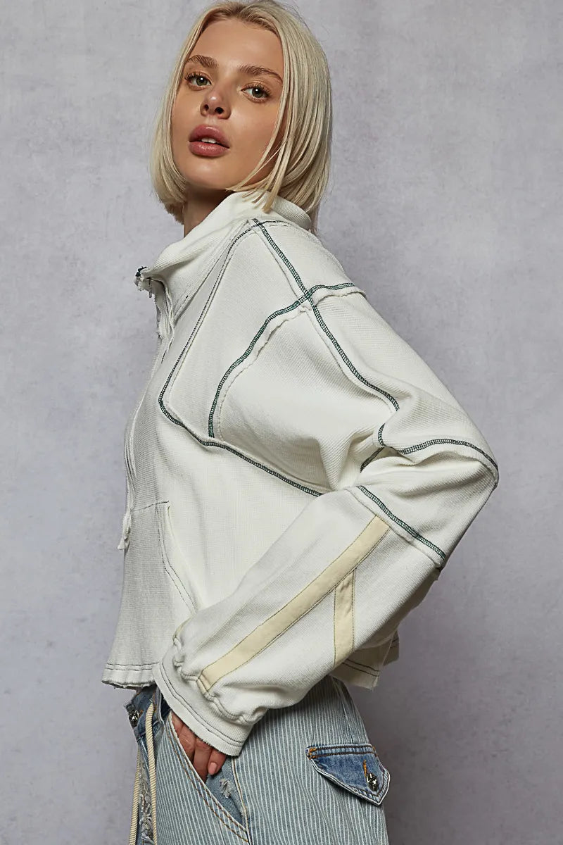 Reflective Piping Half-Zip Cropped Sweatshirt