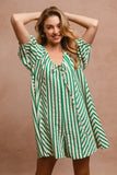 Puffy Sleeves Romper with Back Button Closure