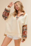 French Terry Knit and Aztec Print Mixed Top