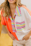 Color Block Knit with Multi Checker Contrast Top
