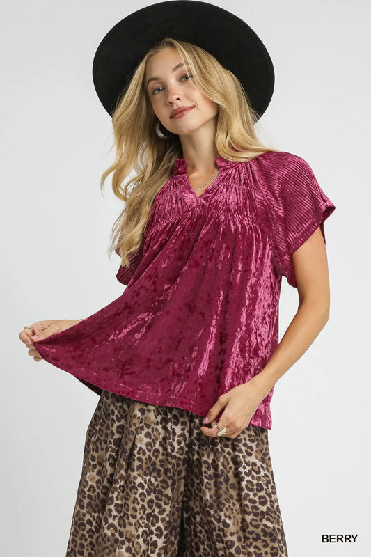 Lux Velvet Pleated Blouse
