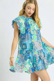 Paisley Ruffle Sleeve Boho Mini Dress